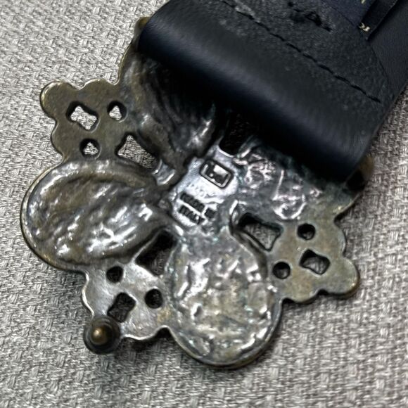 Vintage Just Cavalli 90s black leather belt statement buckle gems rhinestones - Picture 6 of 8